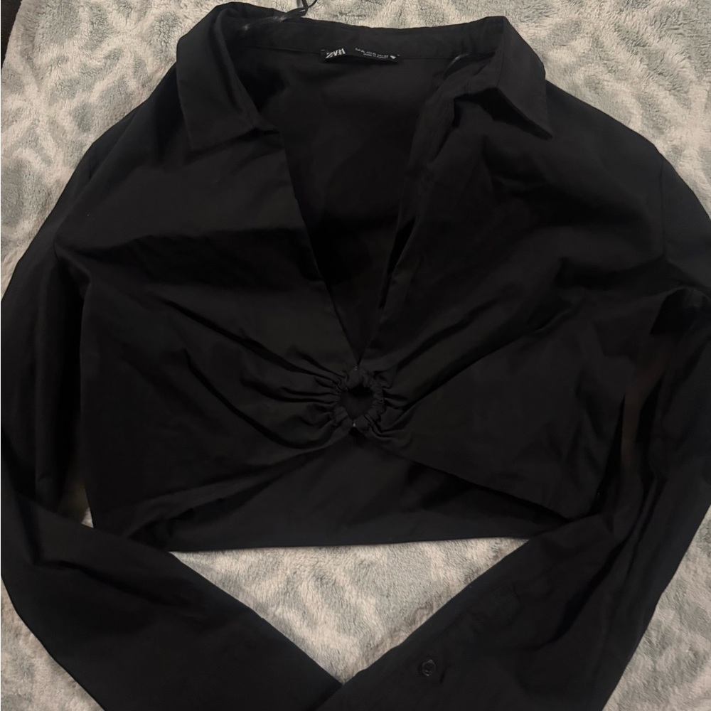 Zara Black Twist Front Blouse